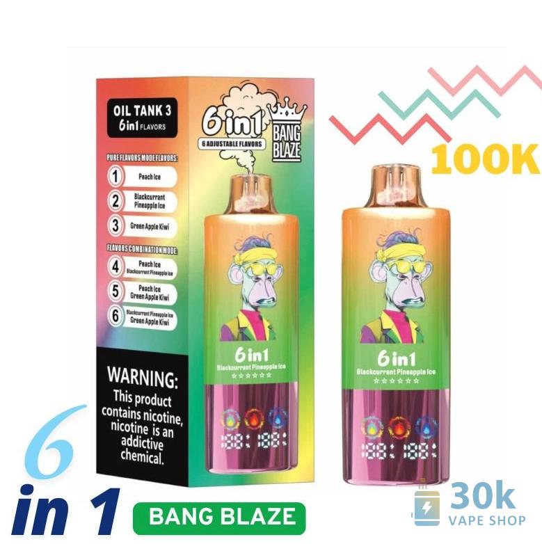 Одноразова вейп-система Bang Blaze 100K Puffs - потрійний бак з 6 смаками
