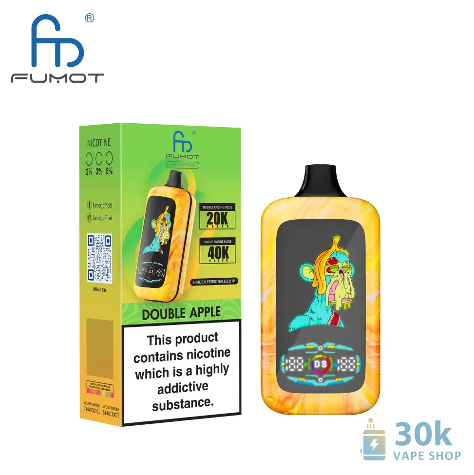 "Fumot Digital Monkey" vienkartinis vape: 20K/40K puffų, dvigubas variklis ir skoniai