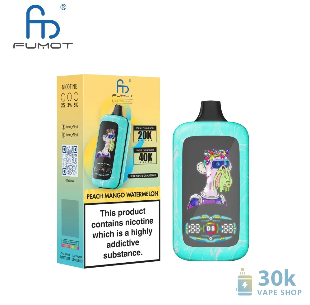 Fumot Digital Monkey Disposable Vape: 20K/40K Puffs, Dual Engine & Flavors - Vaizdas 3