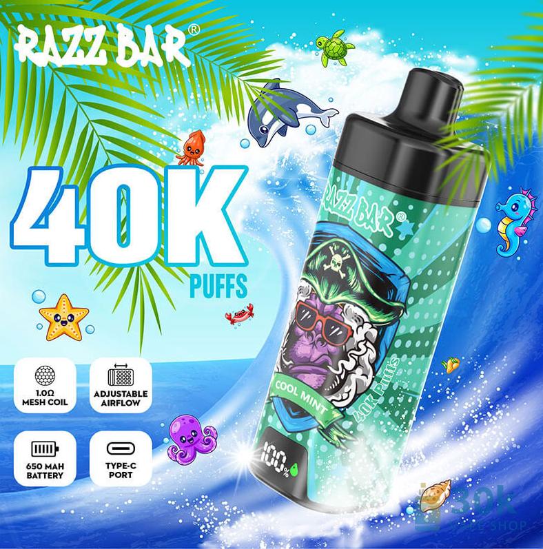 "Razz Bar 40K Disposable Vape" - 40000 dūmų, 16 skonių ir įkraunamas