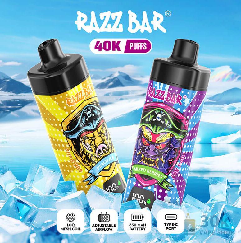 Razz Bar 40K Disposable Vape - 40000 Puffs, 16 Flavors & Rechargeable - Vaizdas 3