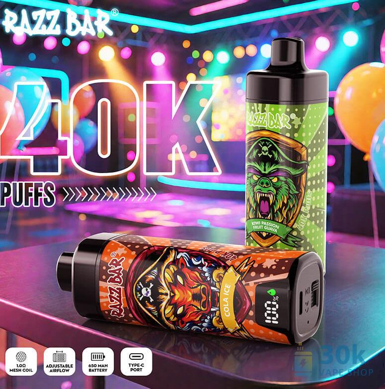 Razz Bar 40K Disposable Vape - 40000 Puffs, 16 Flavors & Rechargeable - Vaizdas 6