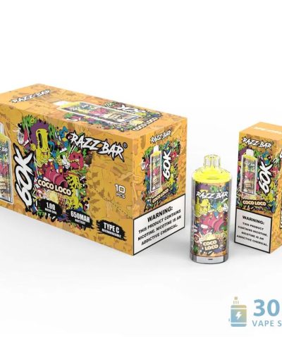 Razz Bar 60K Puffs ühekordselt kasutatav Vape - 60,000 Puffs, 16 maitset, C-tüüpi laadimine