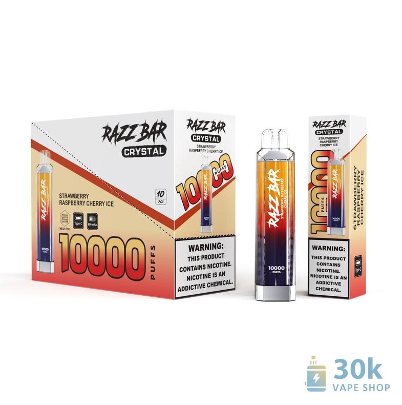 Razz Bar Crystal 10000 Puffs Disposable Vape | Salt Nicotine 0%/2% | Rechargeable - Obraz 5