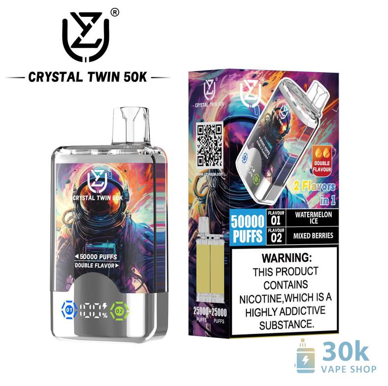 Uzy CRYSTAL TWIN 50000 Disposable Vape - 50K Puffs, Dual Flavor, Rechargeable - зображення 2