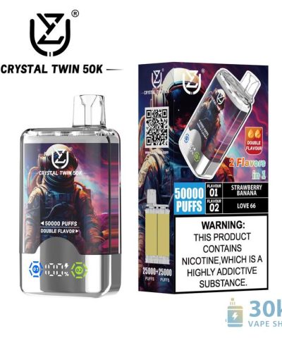 "Uzy CRYSTAL TWIN 50000 Disposable Vape" - 50 tūkst. įkvėpimų, dvigubo skonio, įkraunamas