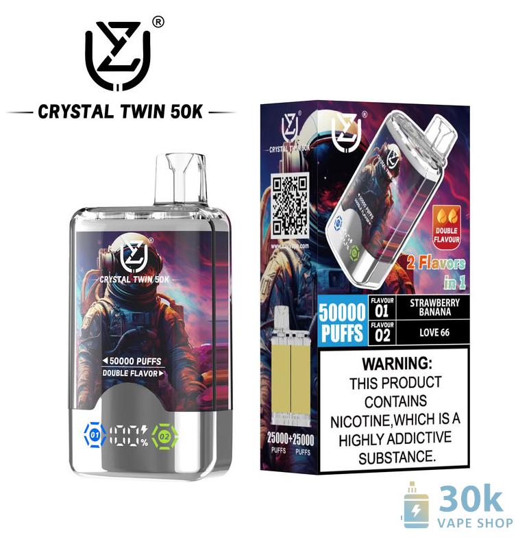 Одноразова вейпа Uzy CRYSTAL TWIN 50000 - 50K затяжок, подвійний смак, перезаряджається